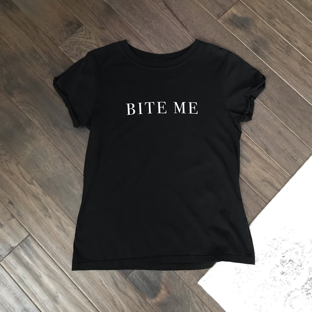 Teegrams Bite Me Minimalist Statement Fitted Tee Shirt, NWOT - Picture 3 of 11